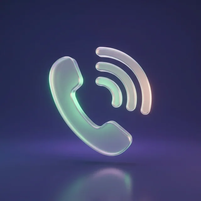 Icône en verre d'un combiné téléphonique à la lueur verte