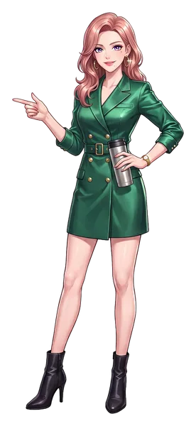Sasha Wren, l'animatrice illustrée du guide, tenant un thermos en acier et pointant l'échelon de 3 h de l'échelle des fermetures